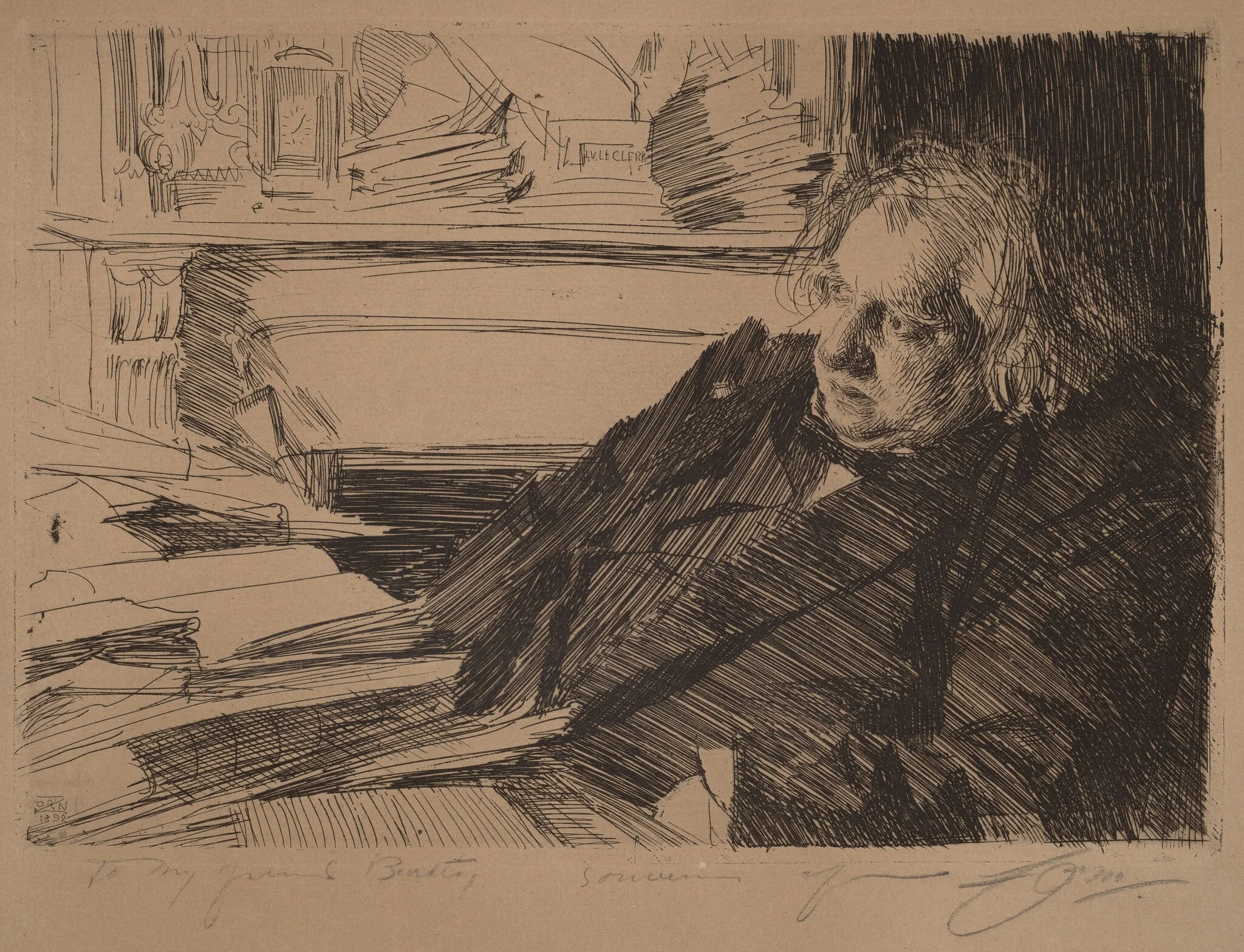 Ernest Renan, by Anders Zorn, ink, 1892