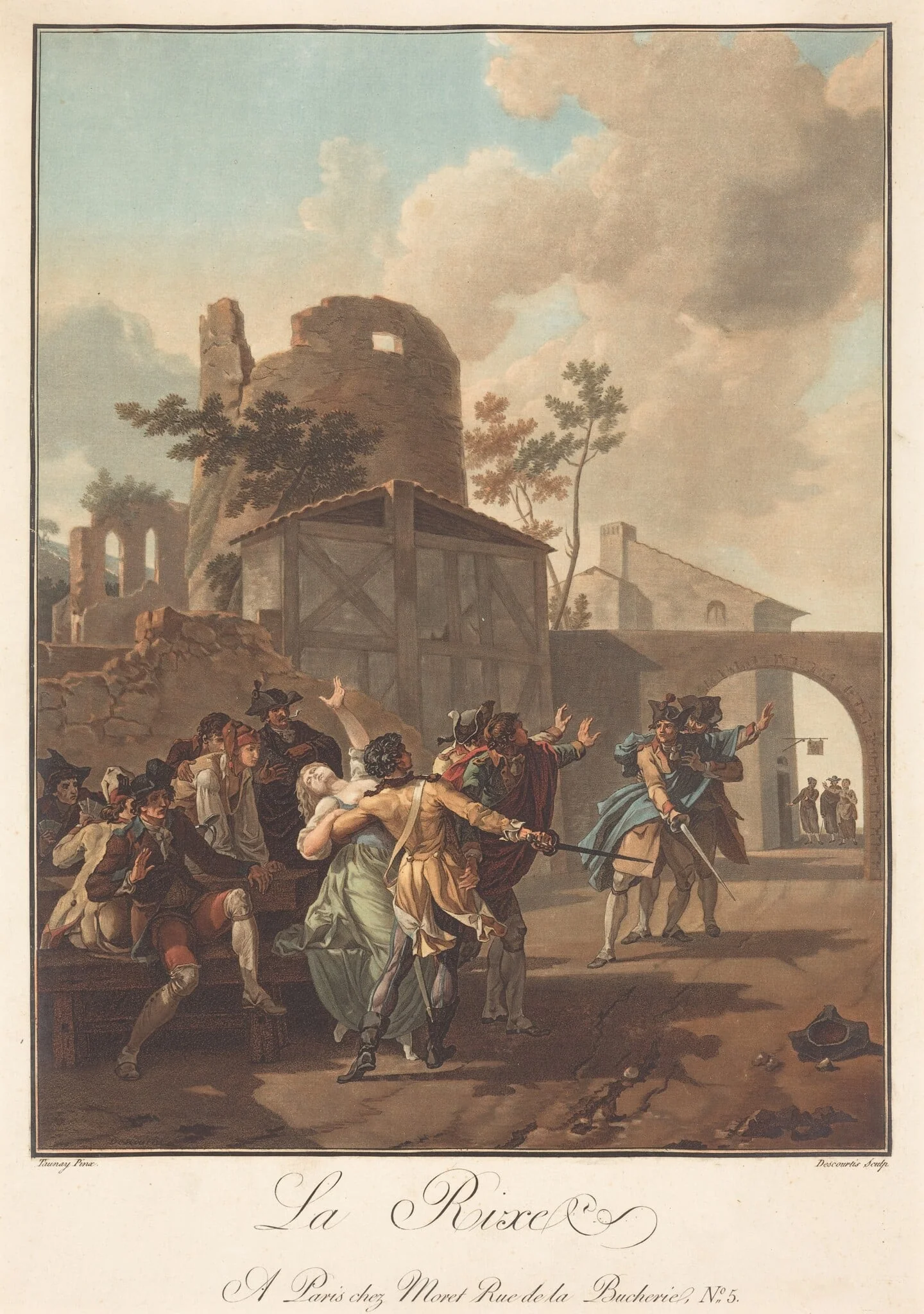 La Rixe (The Brawl), by Charles-Melchior Descourtis, ink, 1792
