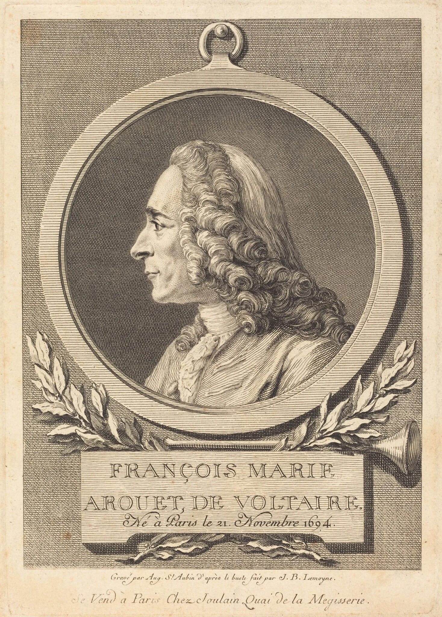 François Marie Arouet de Voltaire, by Augustin de Saint-Aubin, ink, 1778