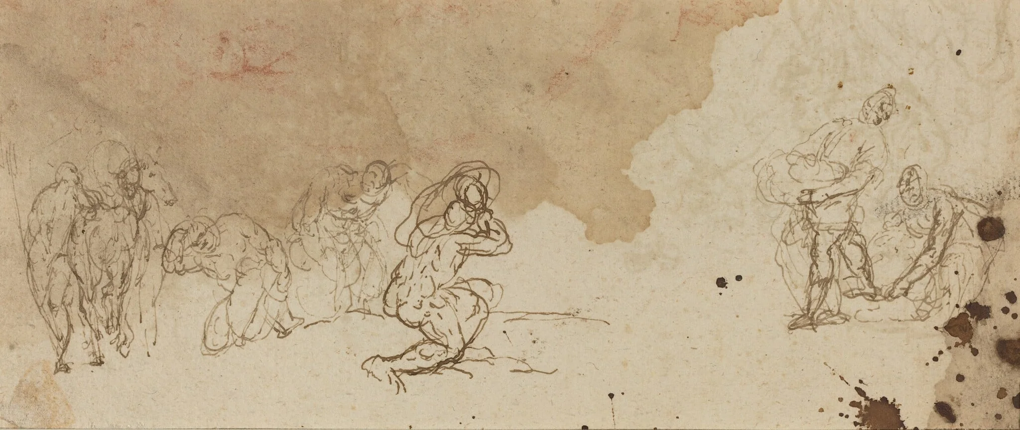Studies of Figures for an Adoration of the Magi [verso], by Donato Creti, chalk, 1710