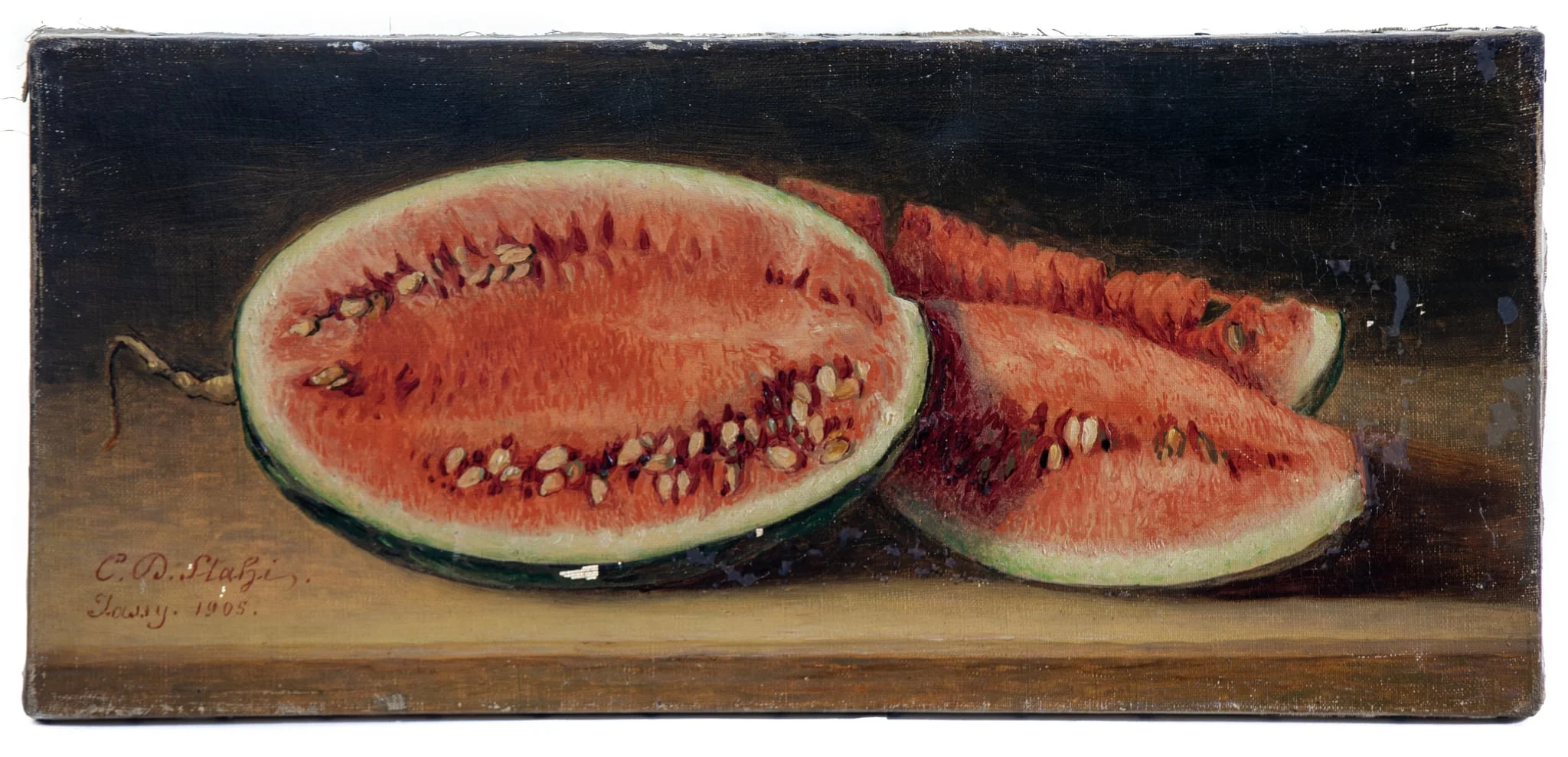 Pepene verde (Harbuz, jumătate cu două bucăți alăturate), by Stahi D. Constantin, unspecified, 1905