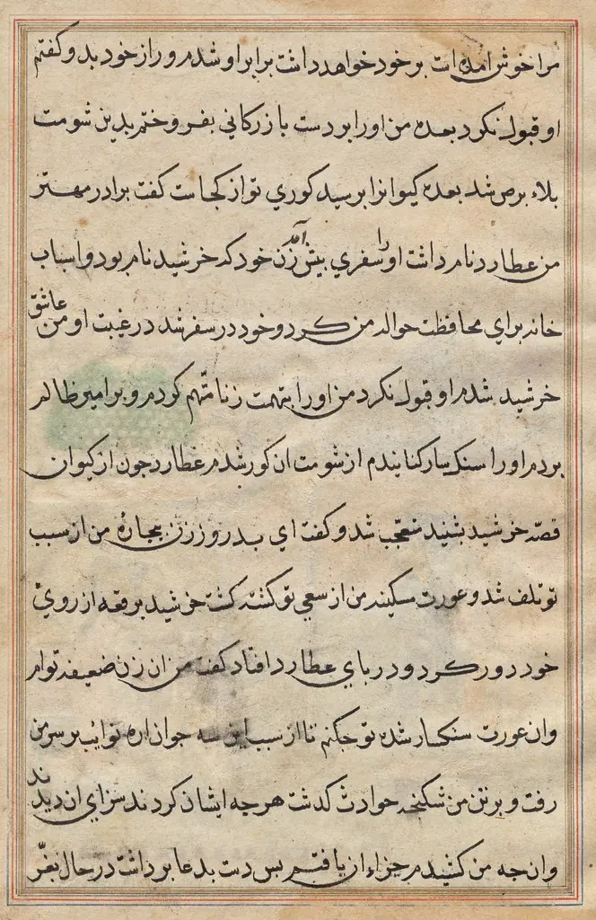 Page from Tales of a Parrot (Tuti-nama): text page