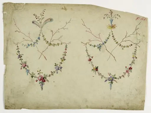 Guirlandes de fleurs des bois, projets de broderies de gilet, XVIIIème siècle