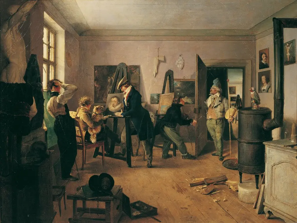 Atelier with painting students