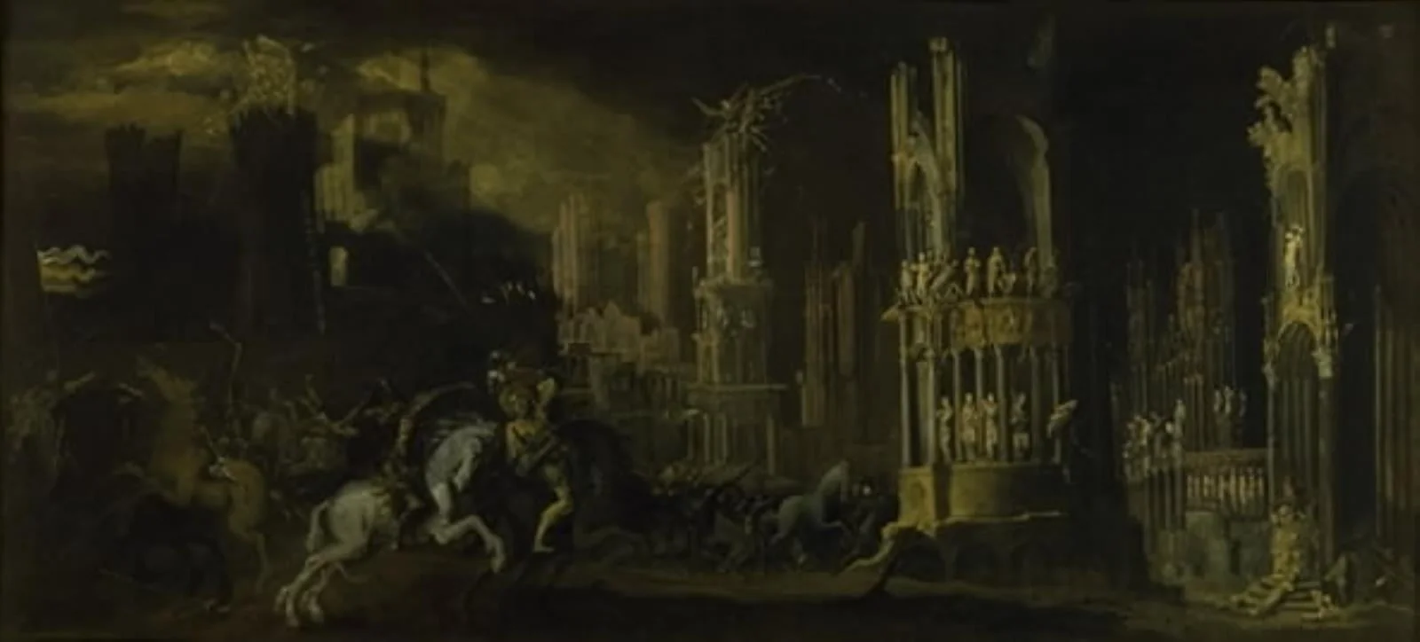 Architectural Fantasy with the Conversion of Saul (Saint Paul), by Unknown, 1650