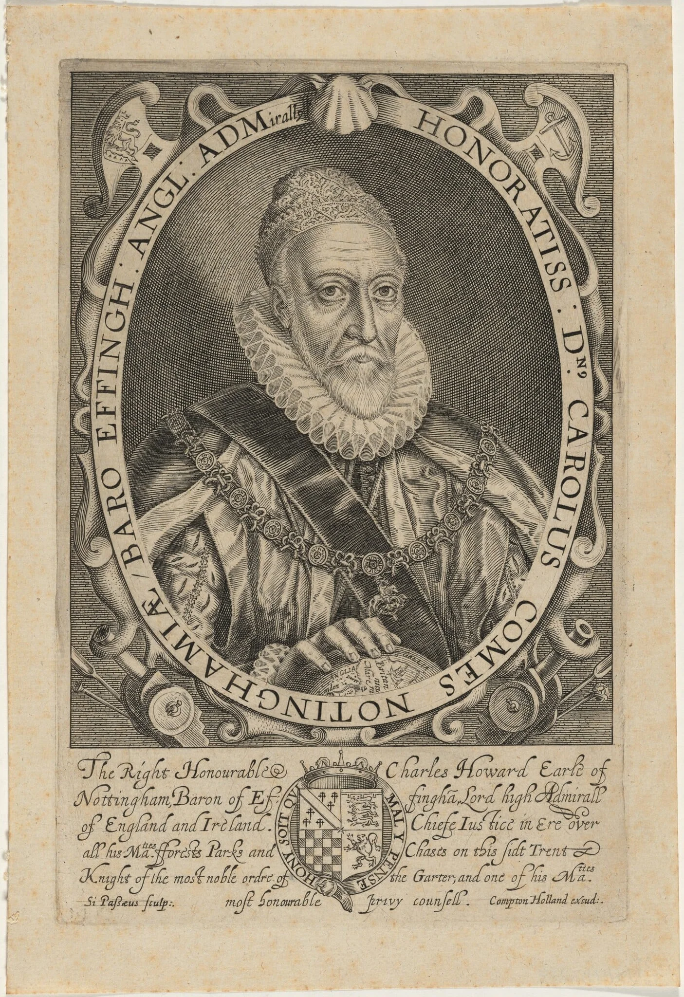 Charles Howard, First Earl of Nottingham, by Simon van de Passe, ink, 1621