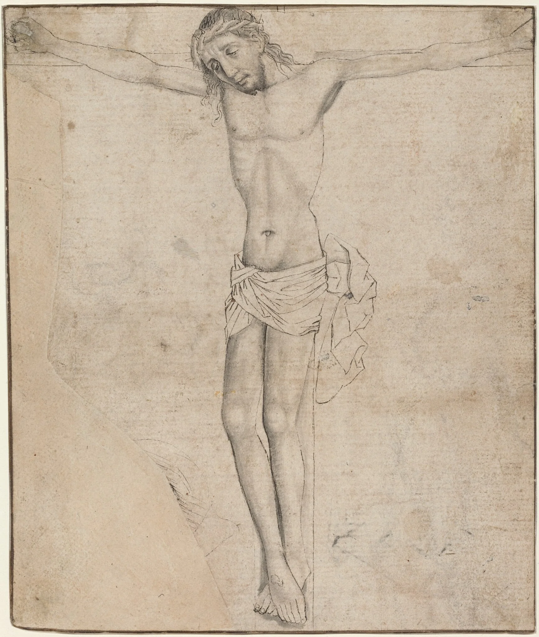 Christ on the Cross [recto], by Master of the Drapery Studies, ink, 1474