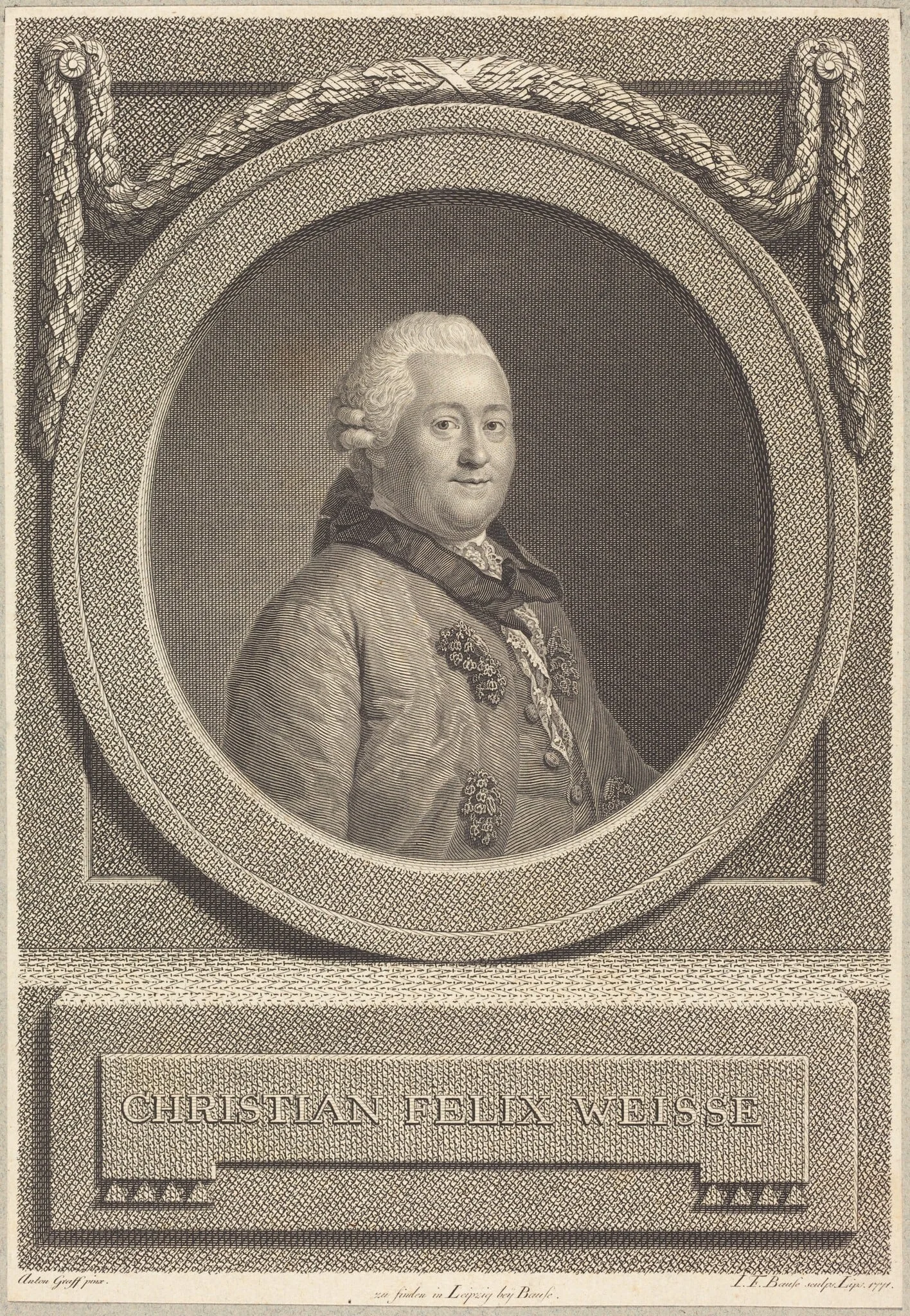 Christian Weisse, by Johann Friedrich Bause, ink, 1771