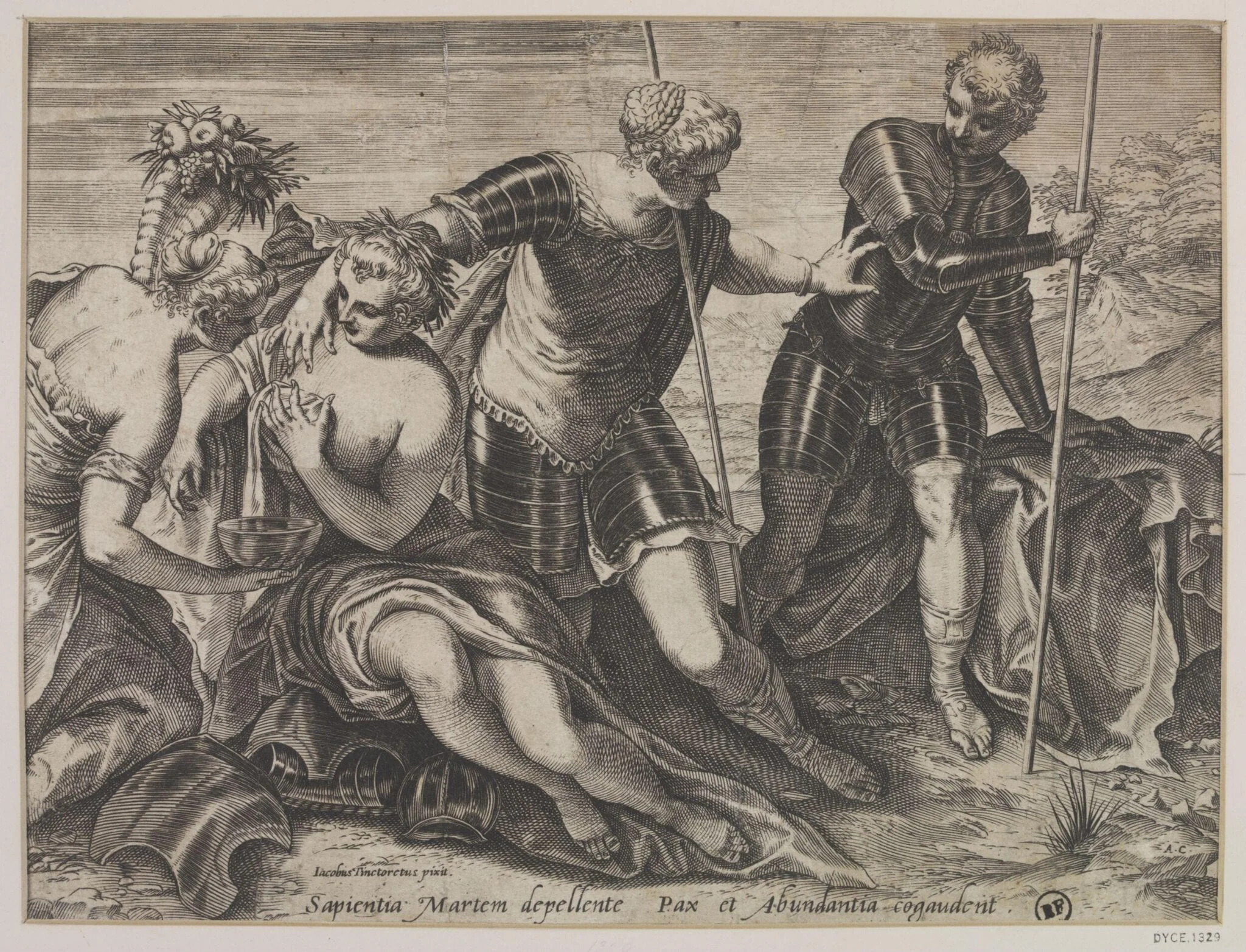 Minerva nourishing Peace and Plenty, by Agostino Carracci, 1550