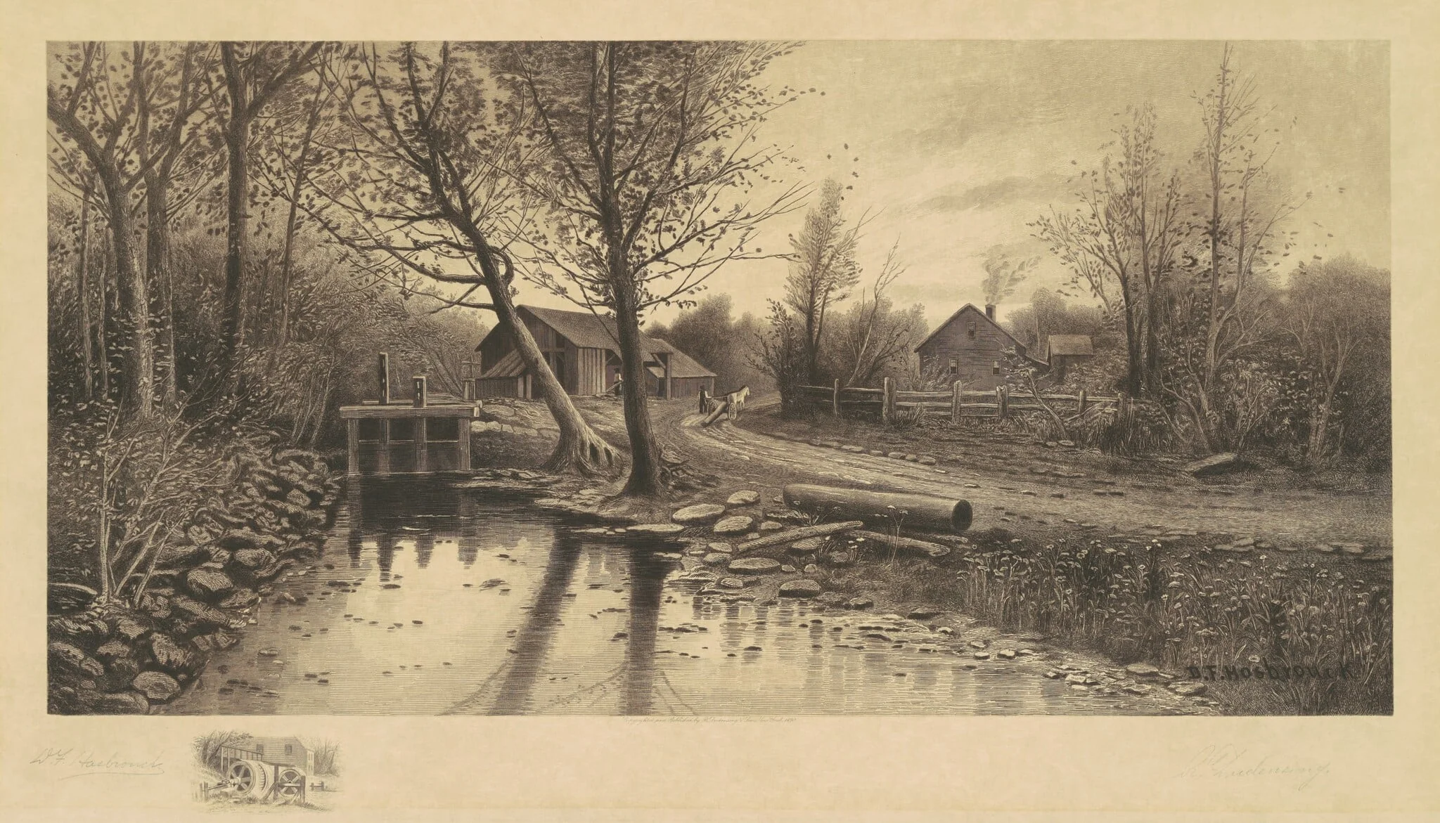 Untitled (Pastorale Scene with Sawmill), by Richard Dudensing, ink, 1890