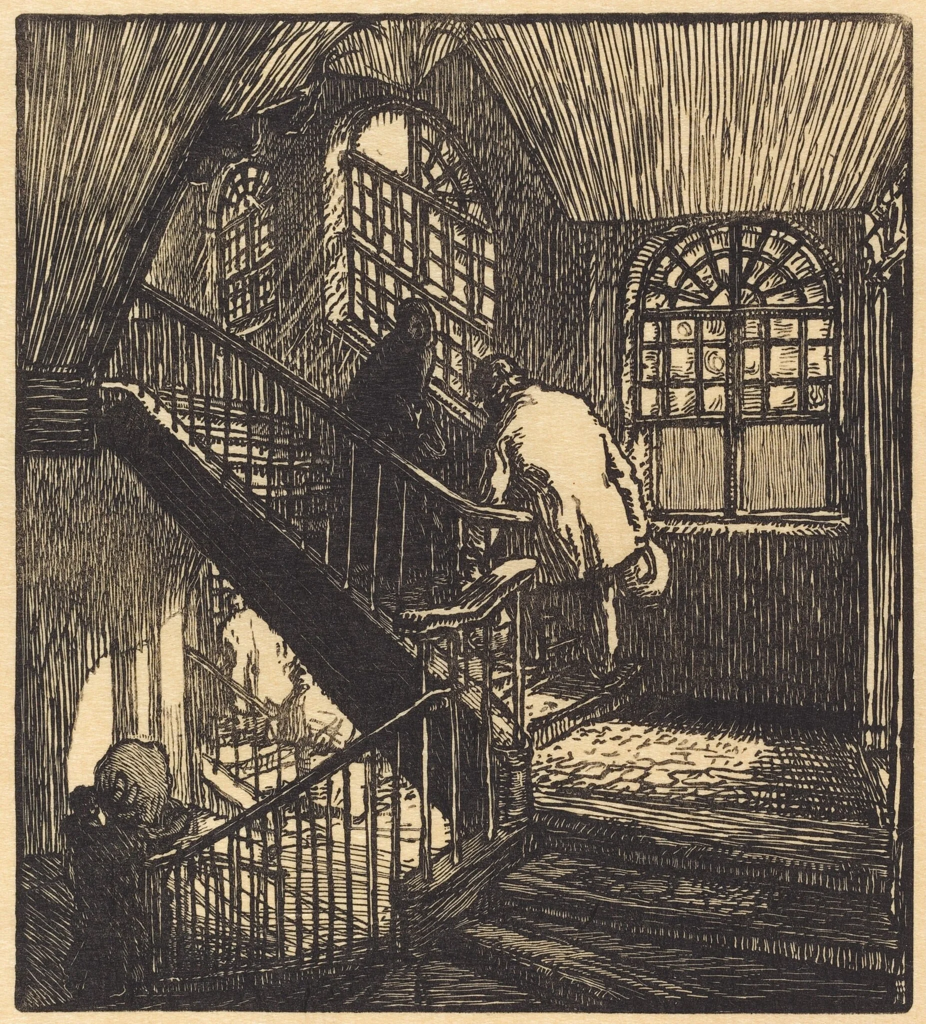 Escalier de la maison ou etait le Chateau Rouge, by Auguste Lepère, ink, 1901