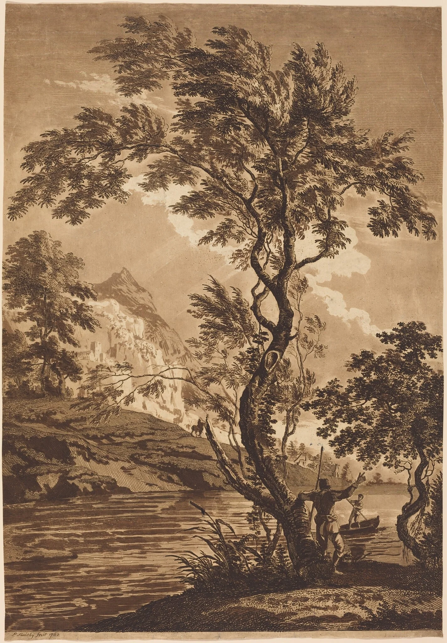 Italianate Landscape, by Paul Sandby, ink, 1762