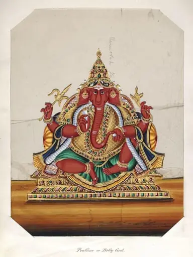 One of twenty mica paintings depicting Hindu deities and festival processions with decorated cars.