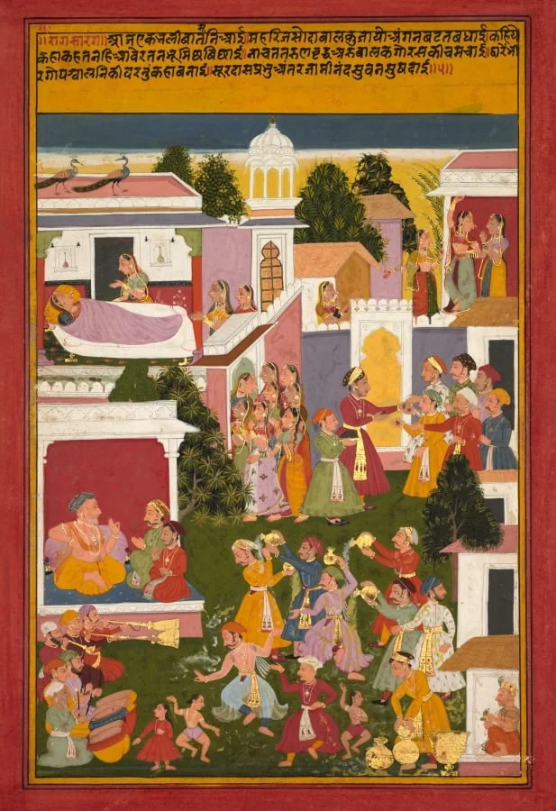 The Birth of Krishna, from a Sursagar of Surdas (Indian, c. 1480–1580), by Unknown, unspecified, 1708