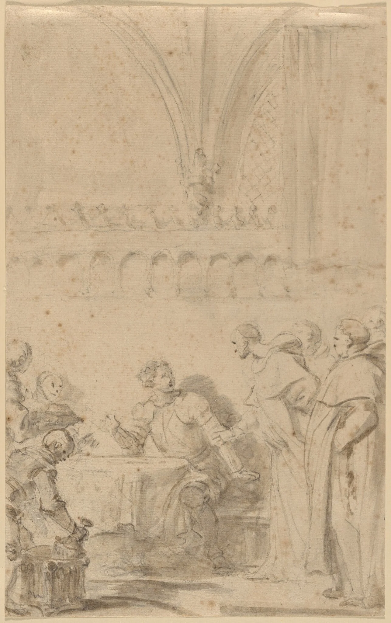 Rinaldo is Welcomed by the Monks, by Jean Honoré Fragonard, chalk, 1784