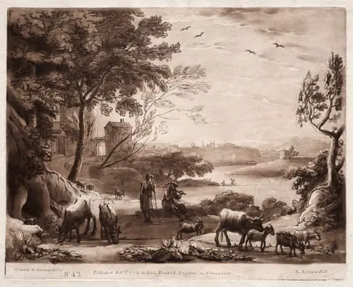 Liber Veritatis:  No. 42, A River Landscape with a Shepherd and Shepherdess and a Herd of Cattle
