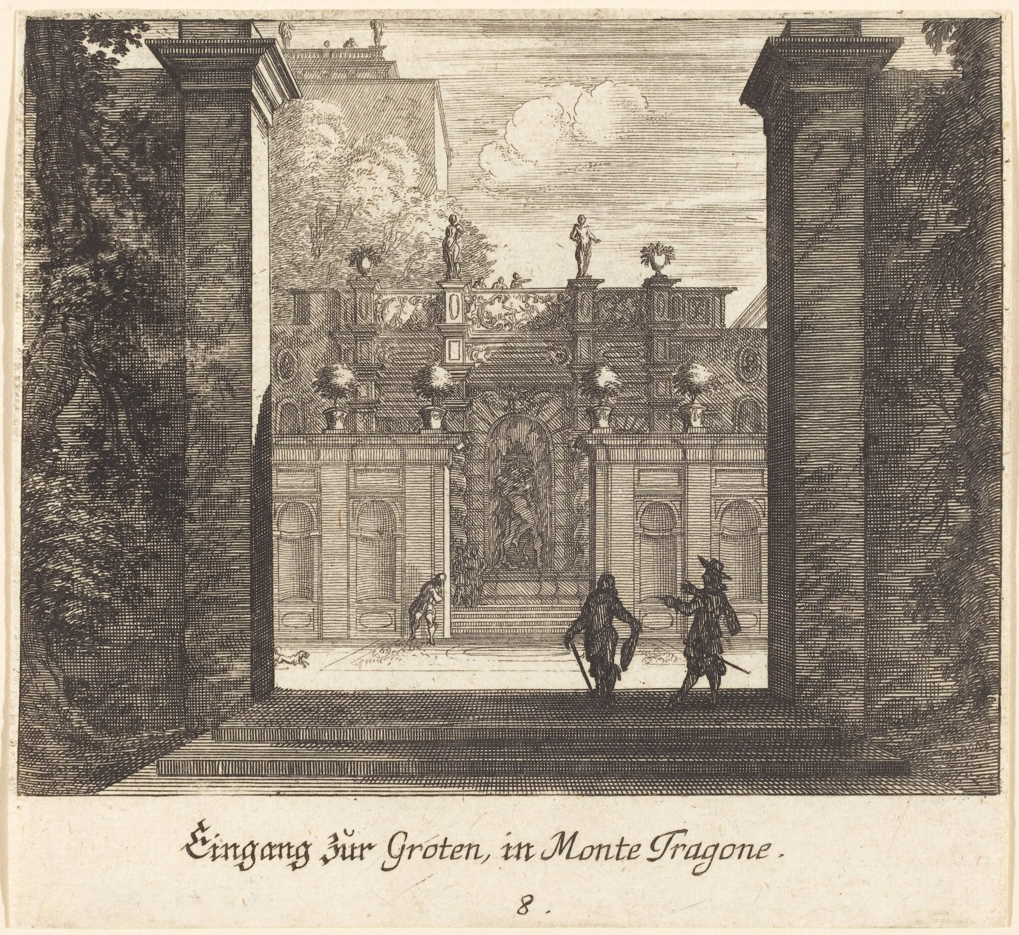 Grotto, Monta Tragone, by Melchior Küsel, ink, 1681