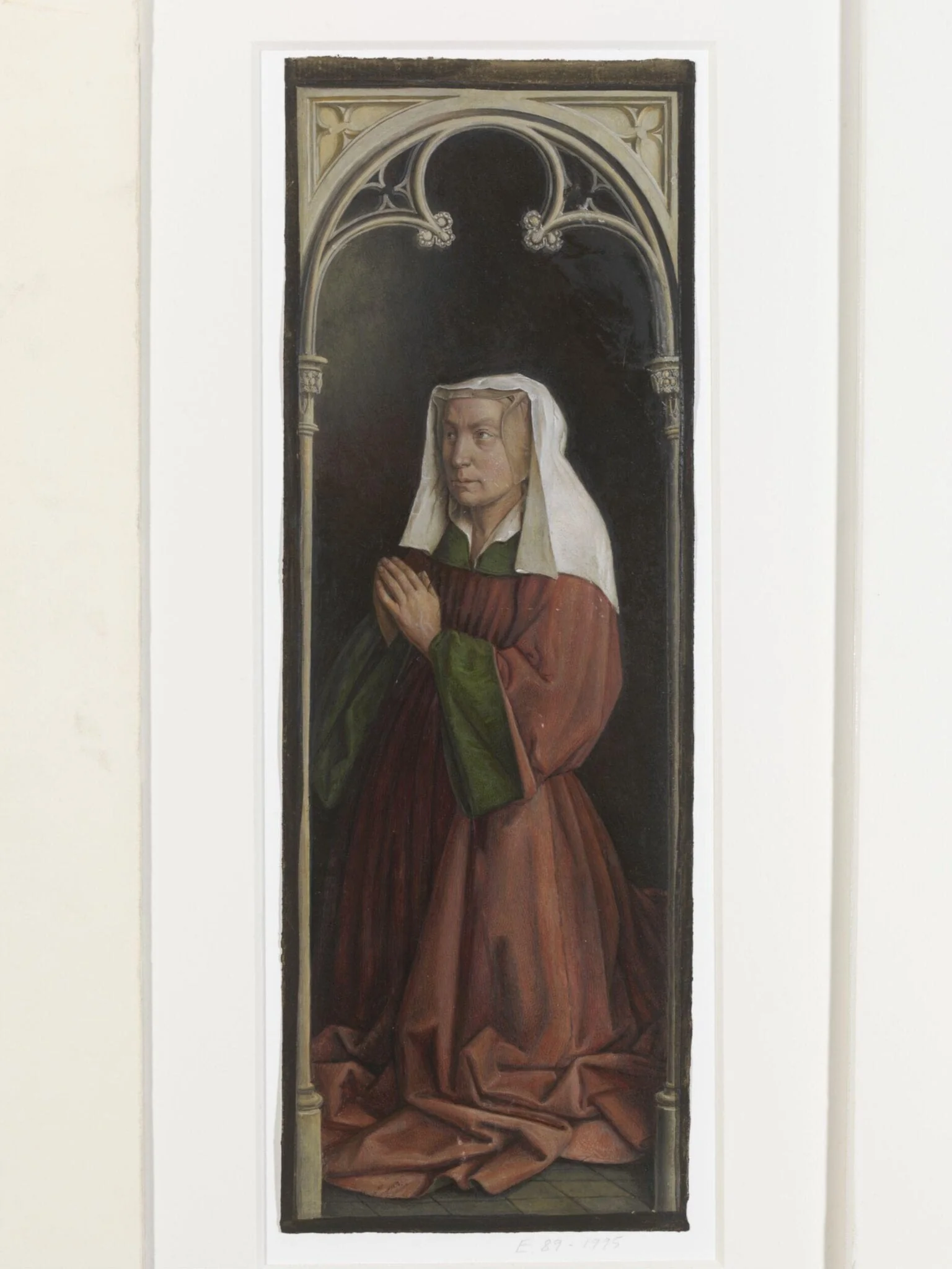Copy of a detail from the Ghent Altarpiece, Isabelle Borluut, by Hubert and Jan van Eyck in the church of St Bavon, Ghent., by Christian Schultz, watercolor, 1864