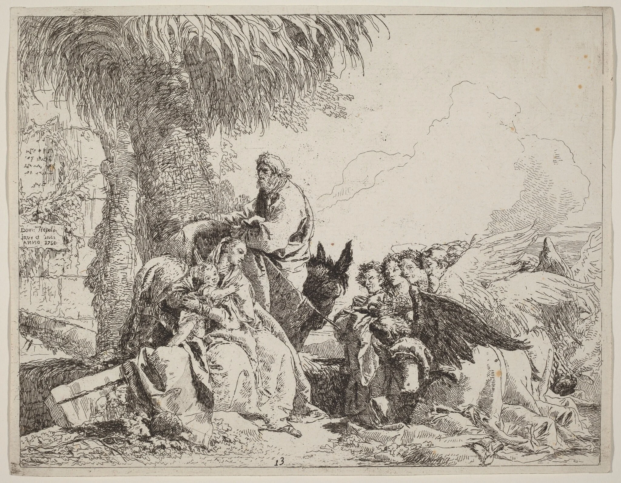 The Rest on the Flight, with Adoring Angels, by Giovanni Domenico Tiepolo, ink, 1750