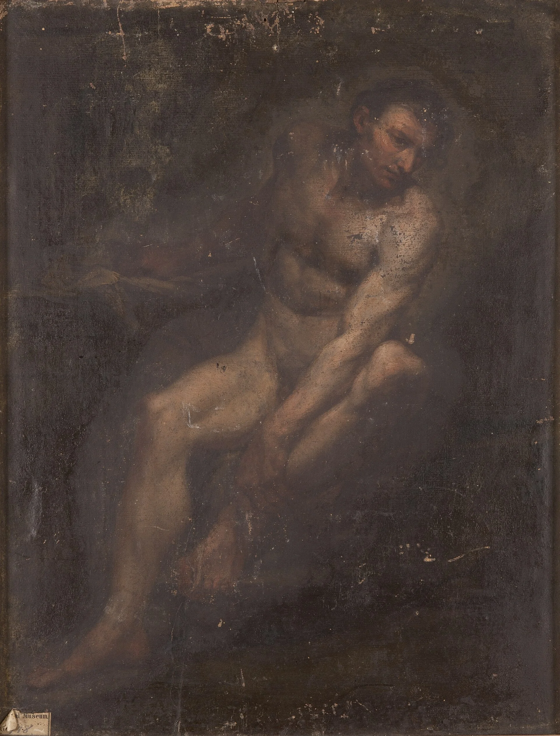 Figurstudie av sittande man, by Unknown, unspecified