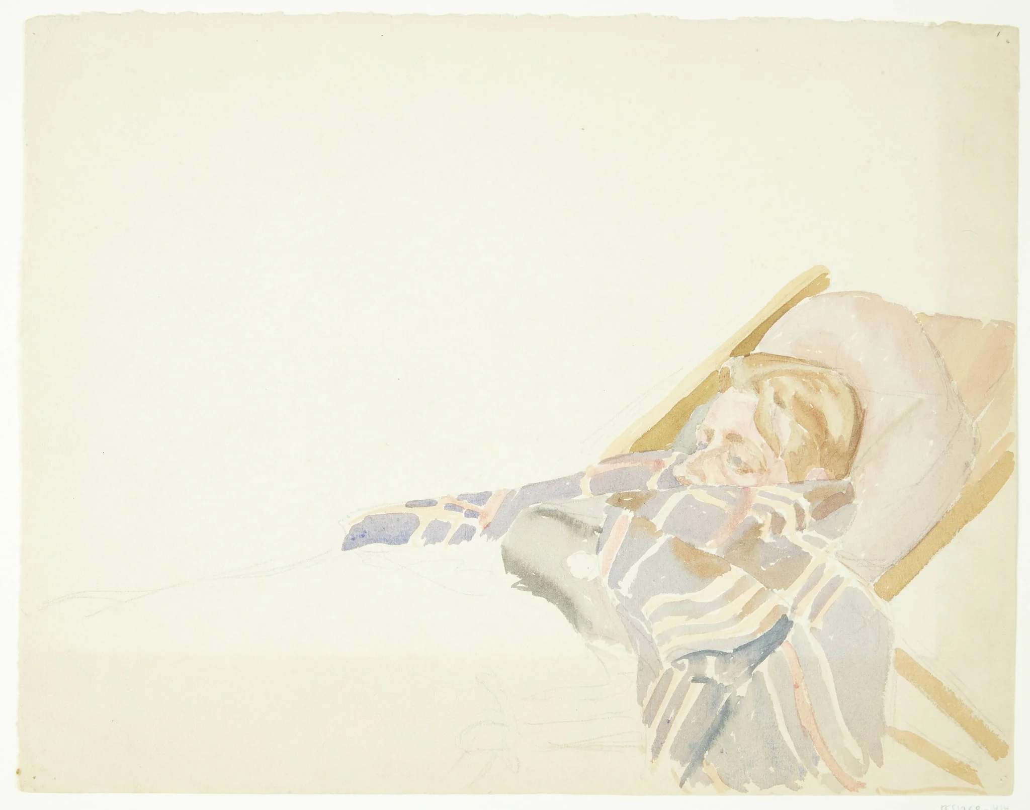 Ung mand indsvøbt i plaid, liggende i en liggestol, by Unknown, unspecified, 1869
