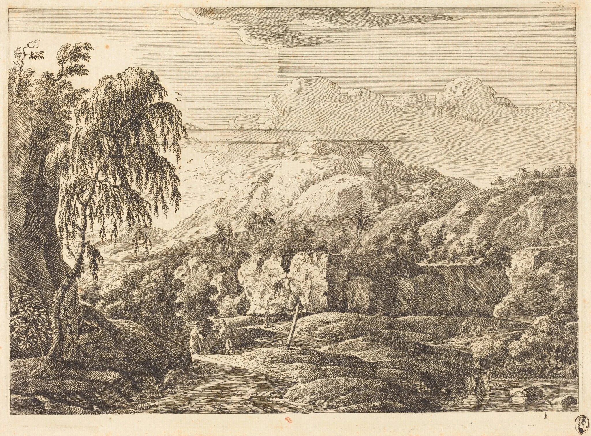 Landscape with Cross and Figures, by Georg Eisenmann, ink, 1772