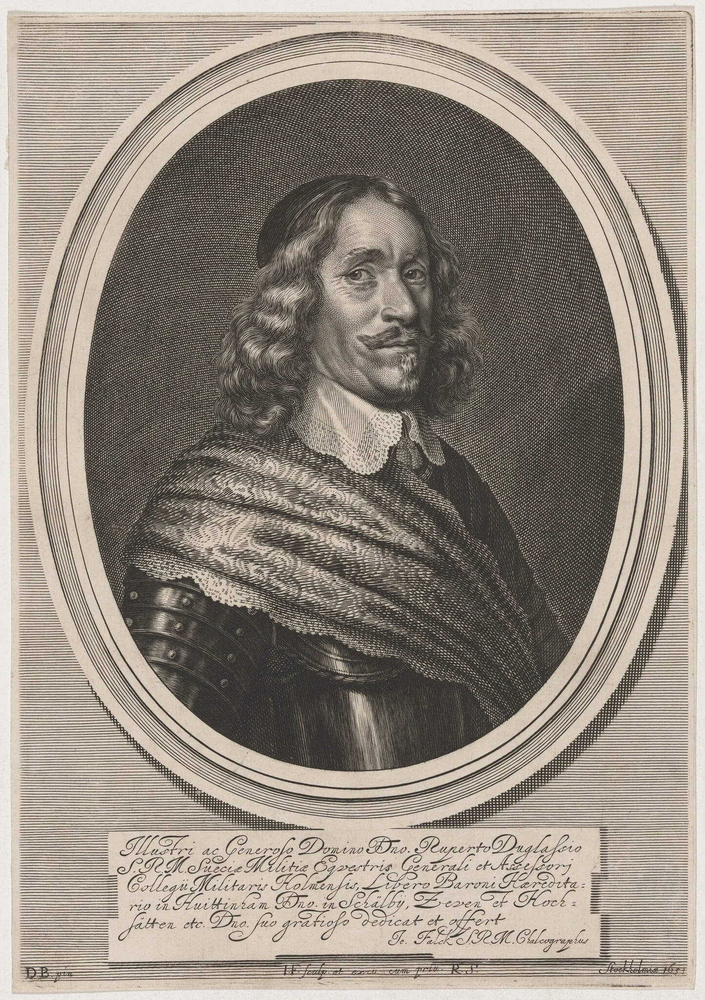 Rupert Duglass, Swedish General, by Jeremias Falck, ink, 1651