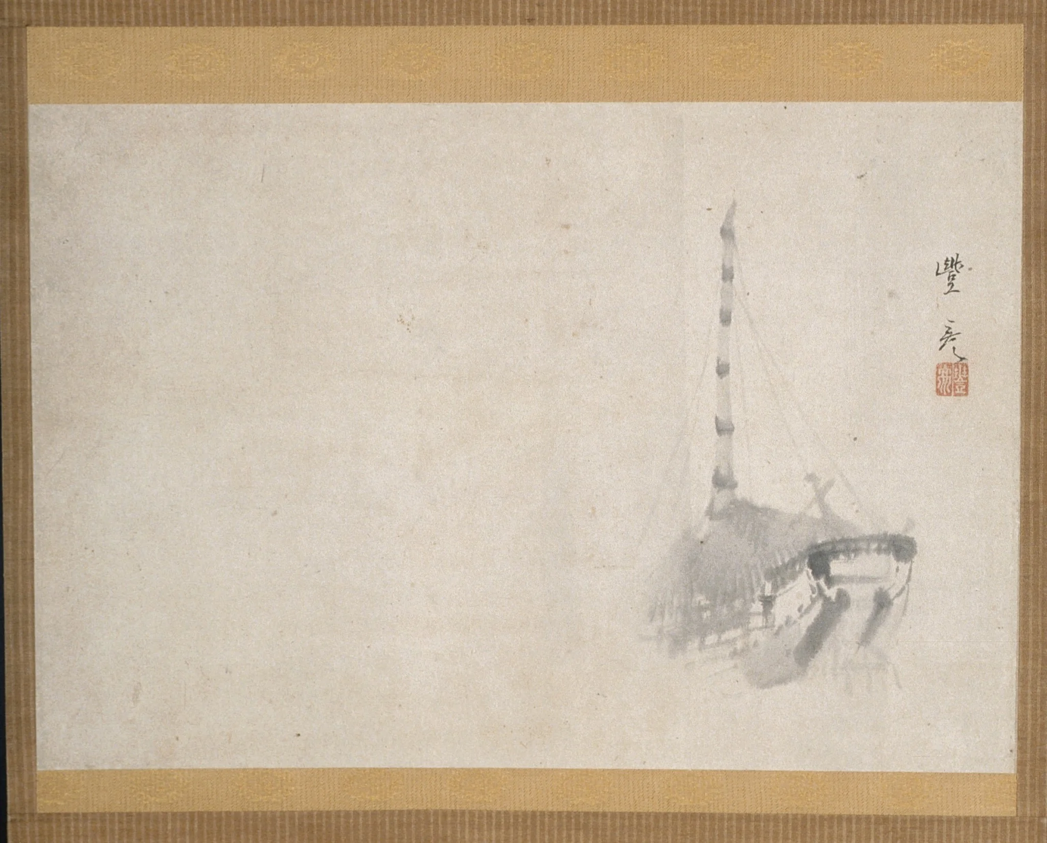 Boat in Rain, by Okamoto Toyohiko, unspecified, 1819