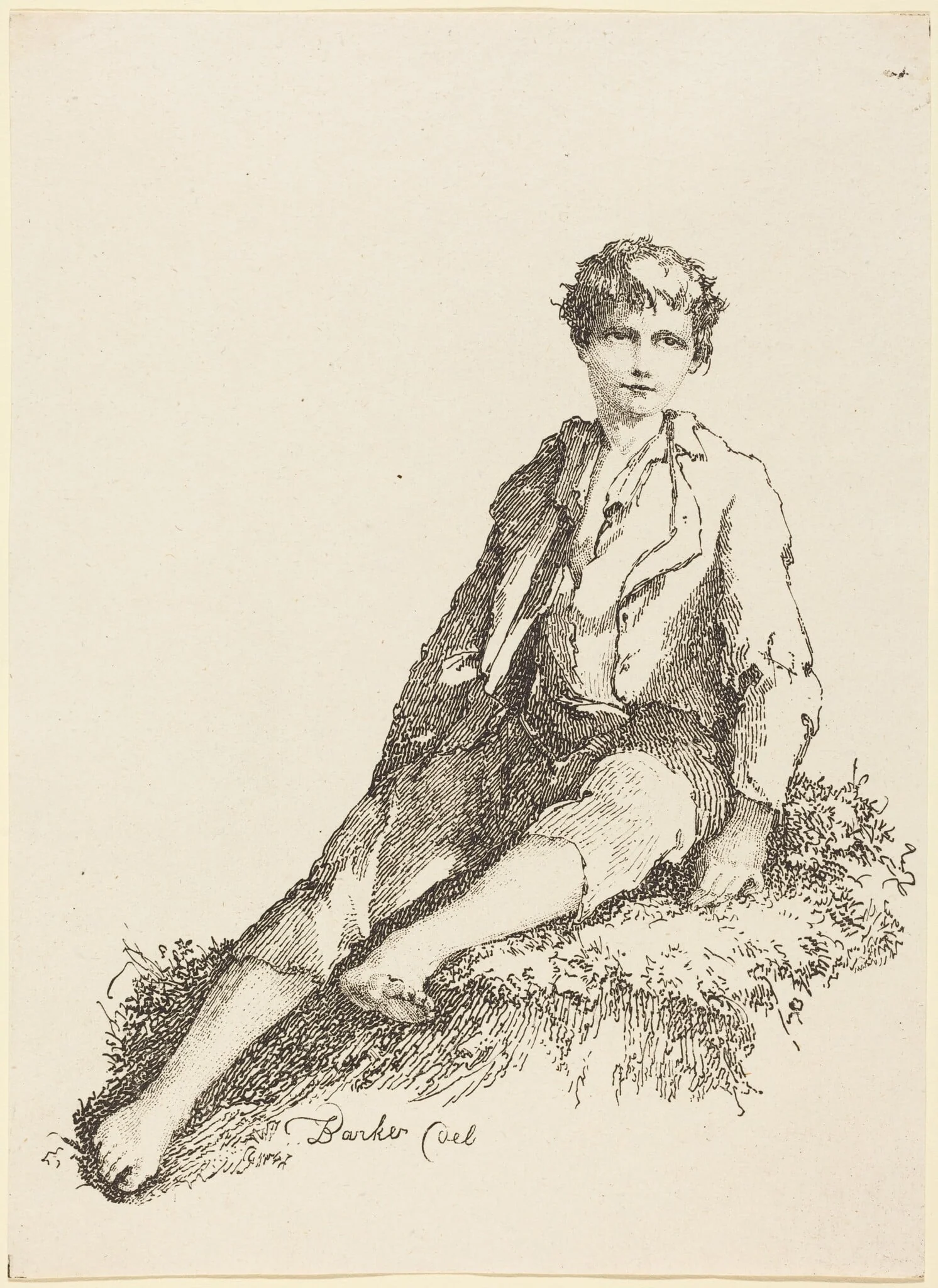 Young Boy Seated, by Thomas Barker, ink, 1803