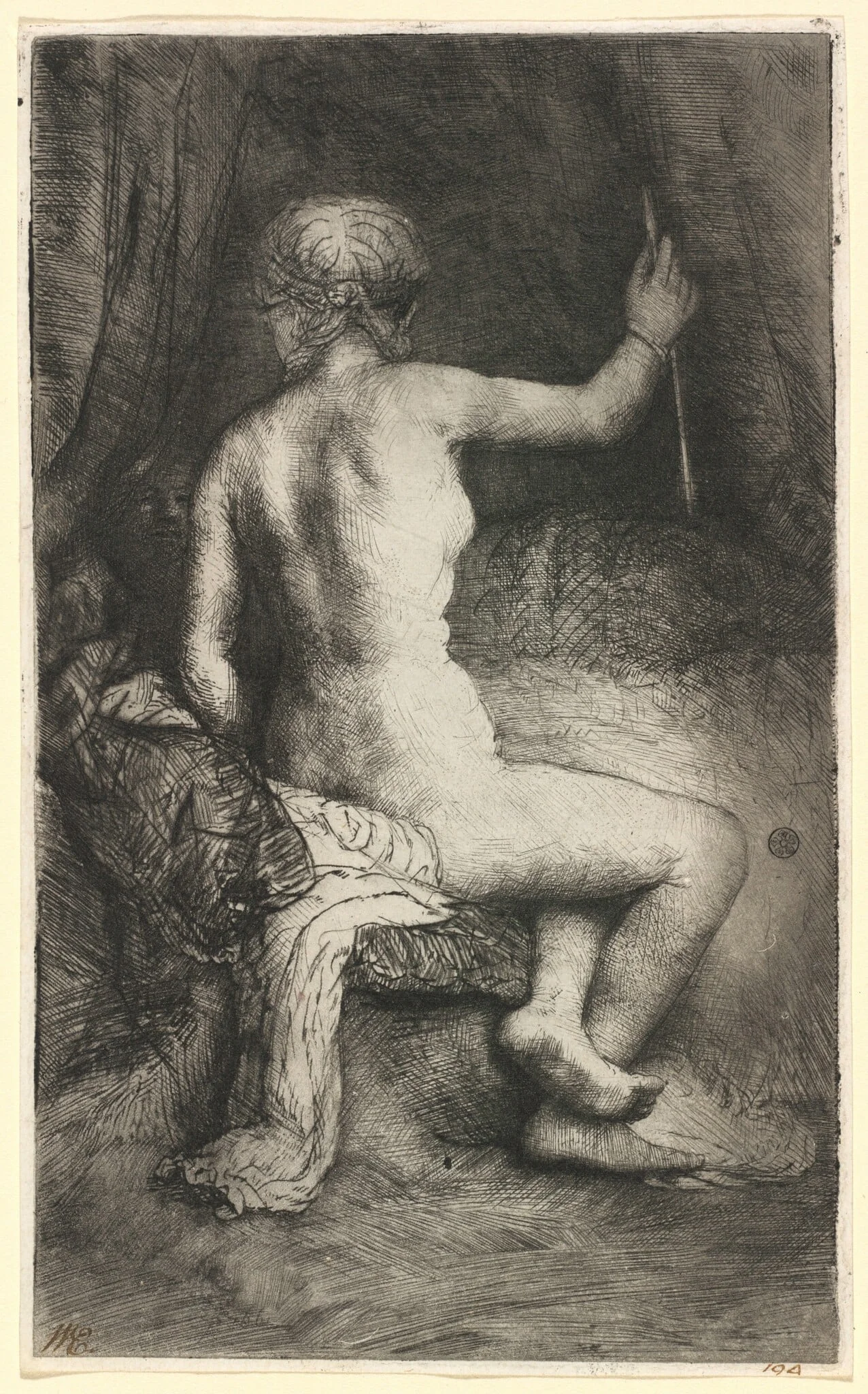 Woman with the Arrow, by Rembrandt, ink, 1661