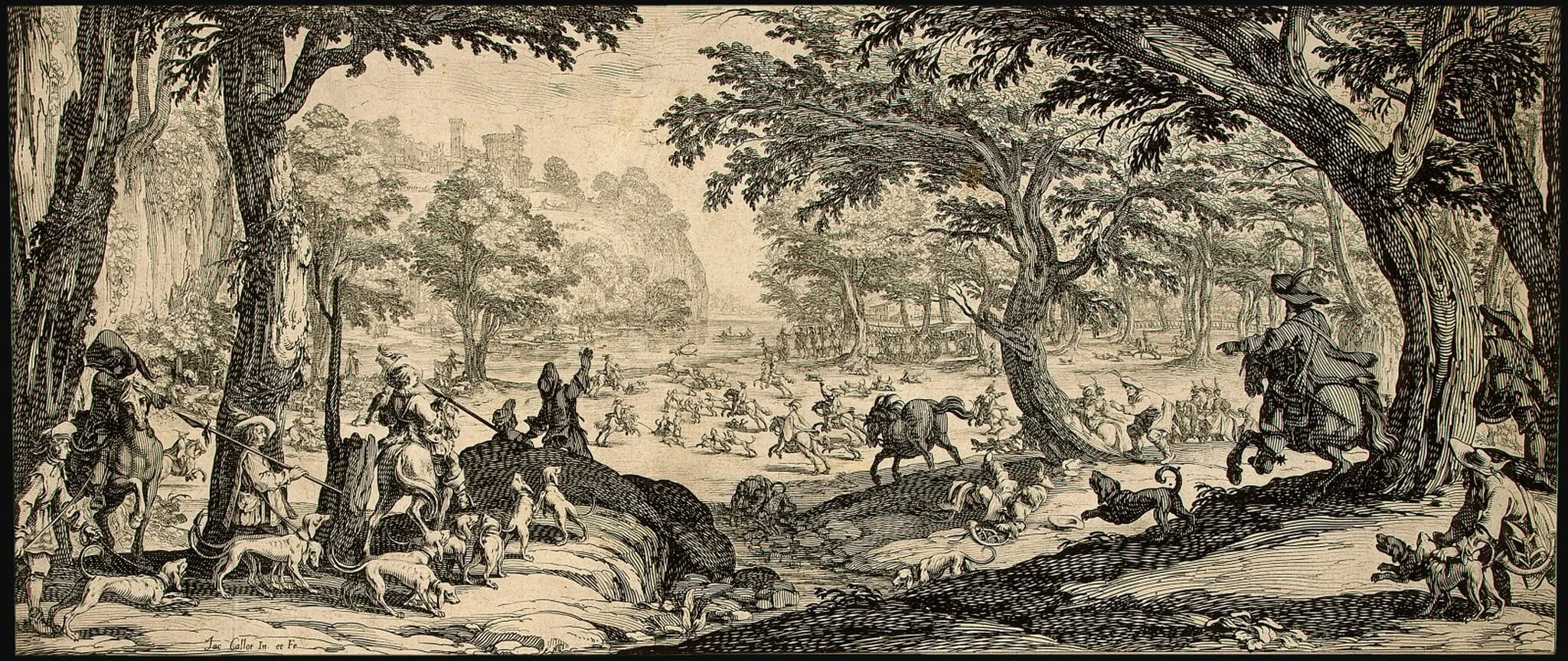 The Stag Hunt, by Jacques Callot, ink, 1619