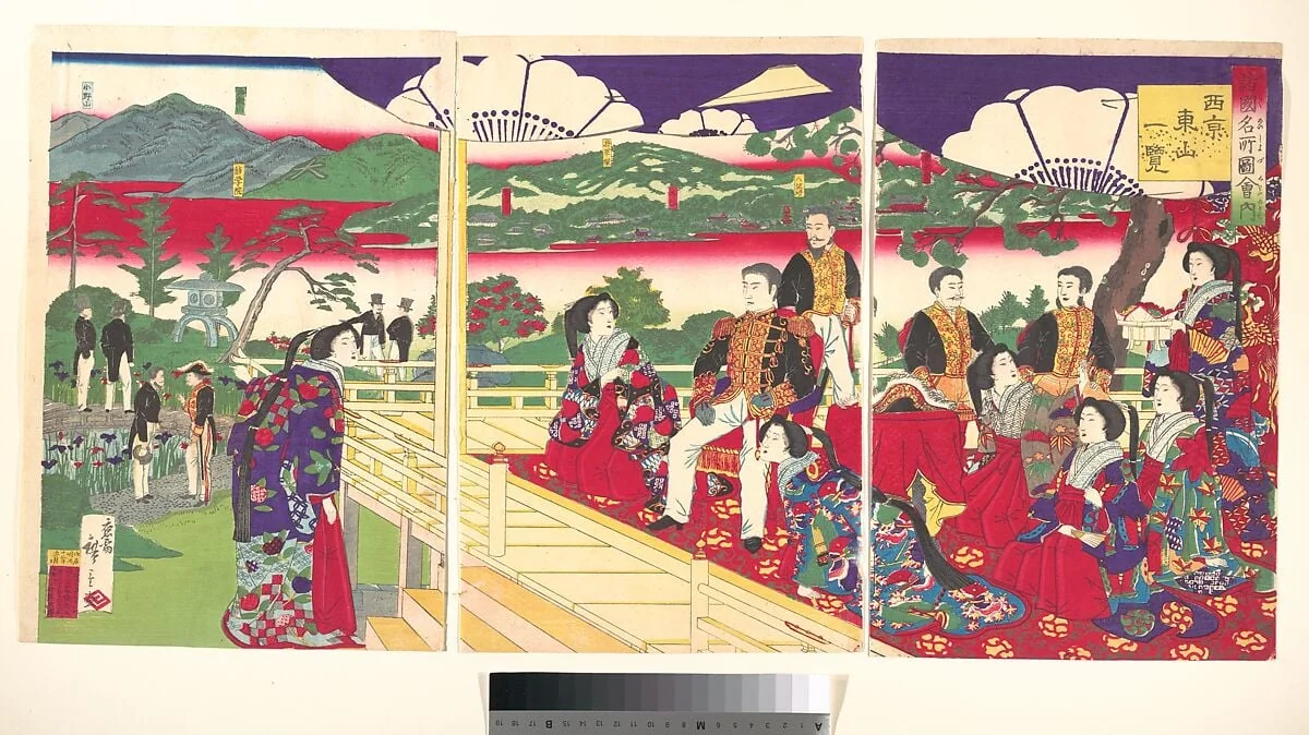 諸国名所図会内　西京東山一覧|A Glimpse of Higayashiyama the Western Capital, from the series Famous Places in the Nation (Shokoku meisho zukai no uchi-Saikyō Higashiyama ichiran), by Utagawa Hiroshige III, ink, 1880