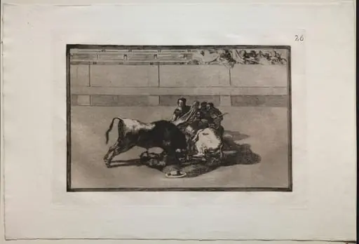 Bullfights:  A Picador is Unhorsed and Falls Under the Bull