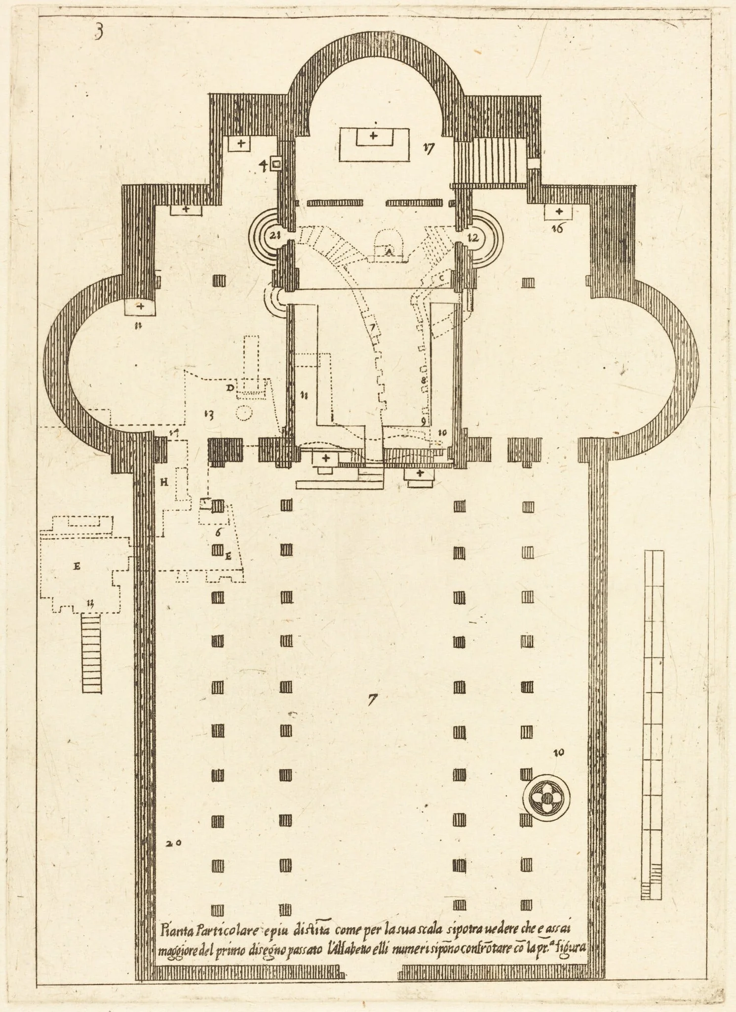 Plan of the Church of the Holy Manger, by Jacques Callot, ink, 1619