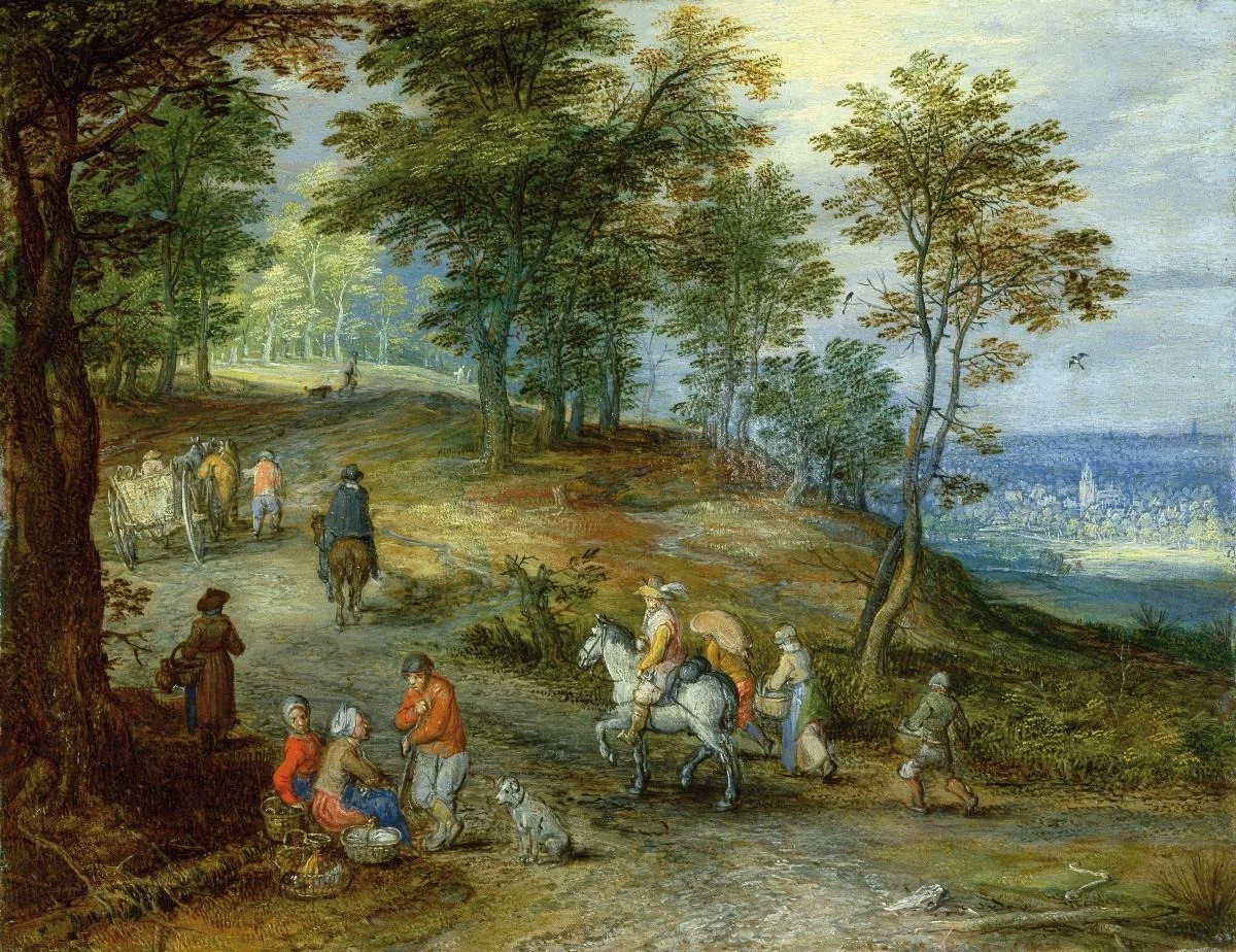 Waldige Landschaft mit Fahrweg, by Jan Brueghel the Younger, oil, 1607
