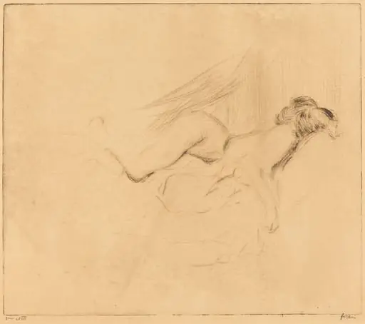 Croquis de femme nue, la tête contre l'oreiller (1ère plance) (Sketch of a Nude Woman, Her Head Against a Pillow) (1st plate)
