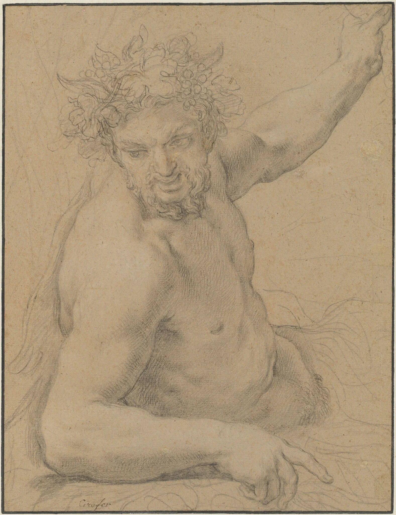 Faun Reclining, by Ciro Ferri, chalk, 1670