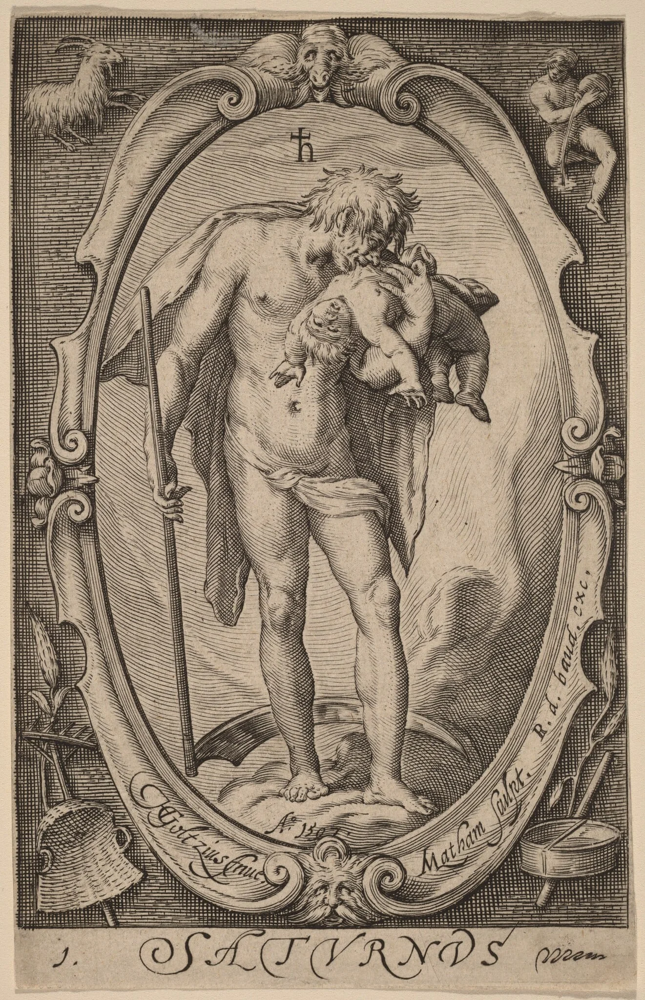 Saturn, by Jacob Matham, ink, 1597