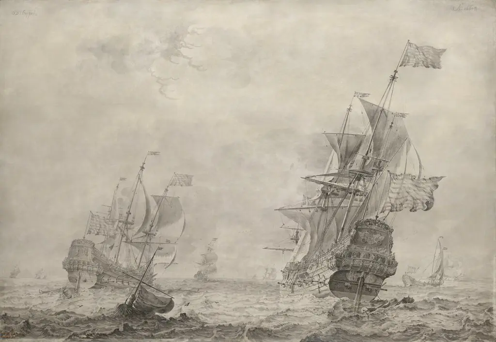 Three-Masted Sailing Boat on Gently Moving Water
