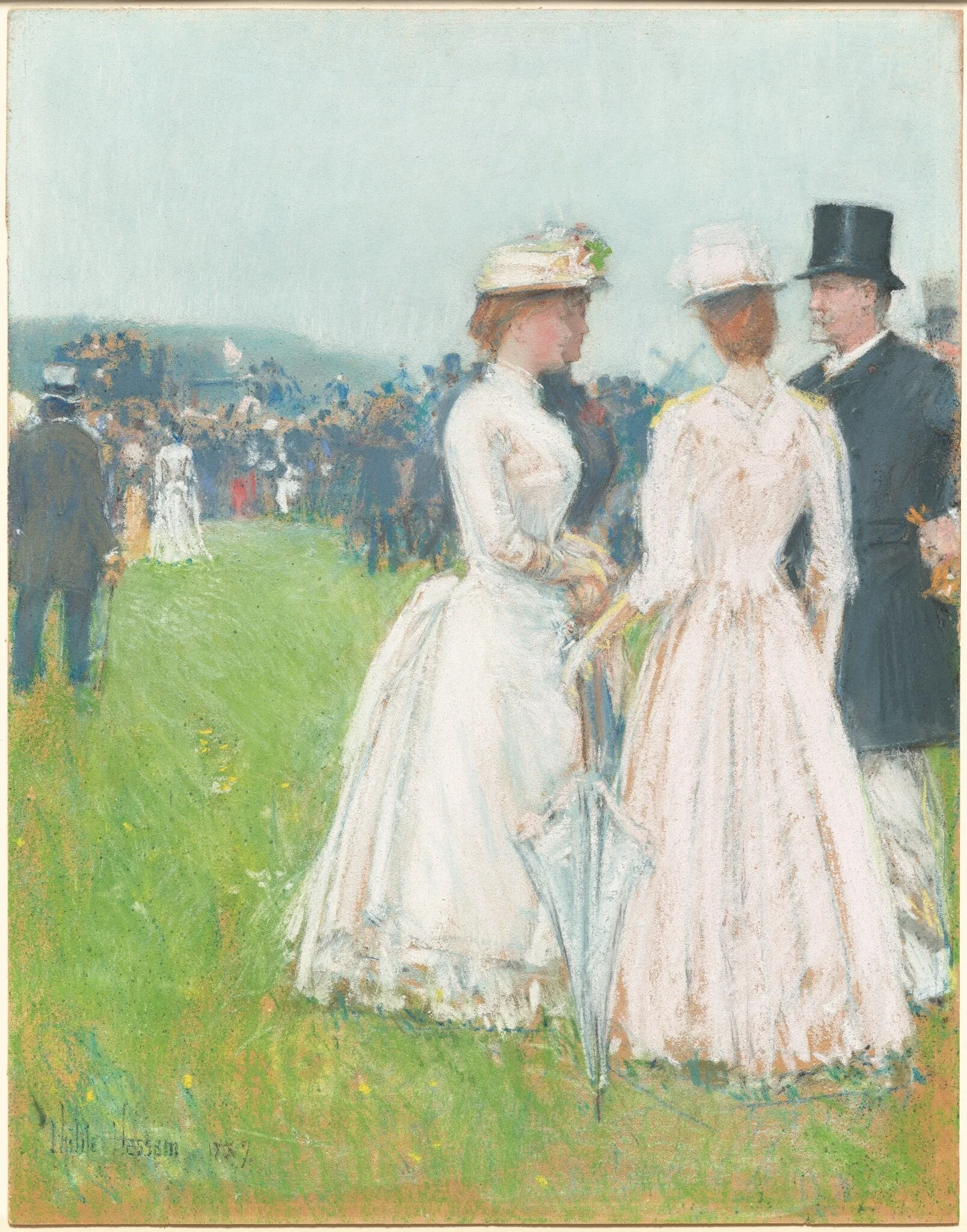 Au Grand Prix de Paris (At the Grand Prix de Paris), by Childe Hassam, graphite, 1887