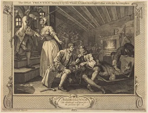 The Idle 'Prentice betray'd by his Whore, & taken in a Night Cellar with his Accomplice