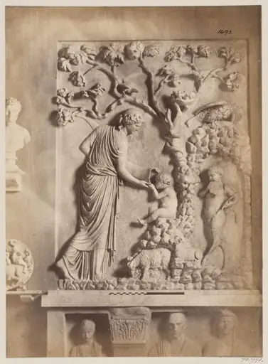 Sculpture - The infancy of Bacchus of the first century in the Lateran Museum, a Nymph gives him drink