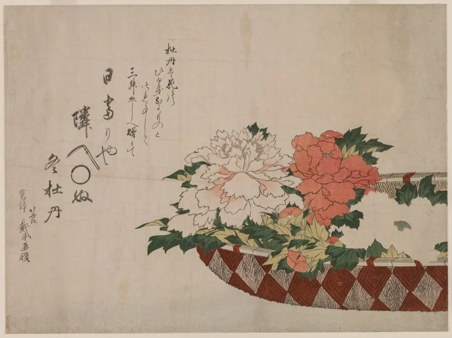 Basket of Peonies, by Katsushika Hokusai, 1810