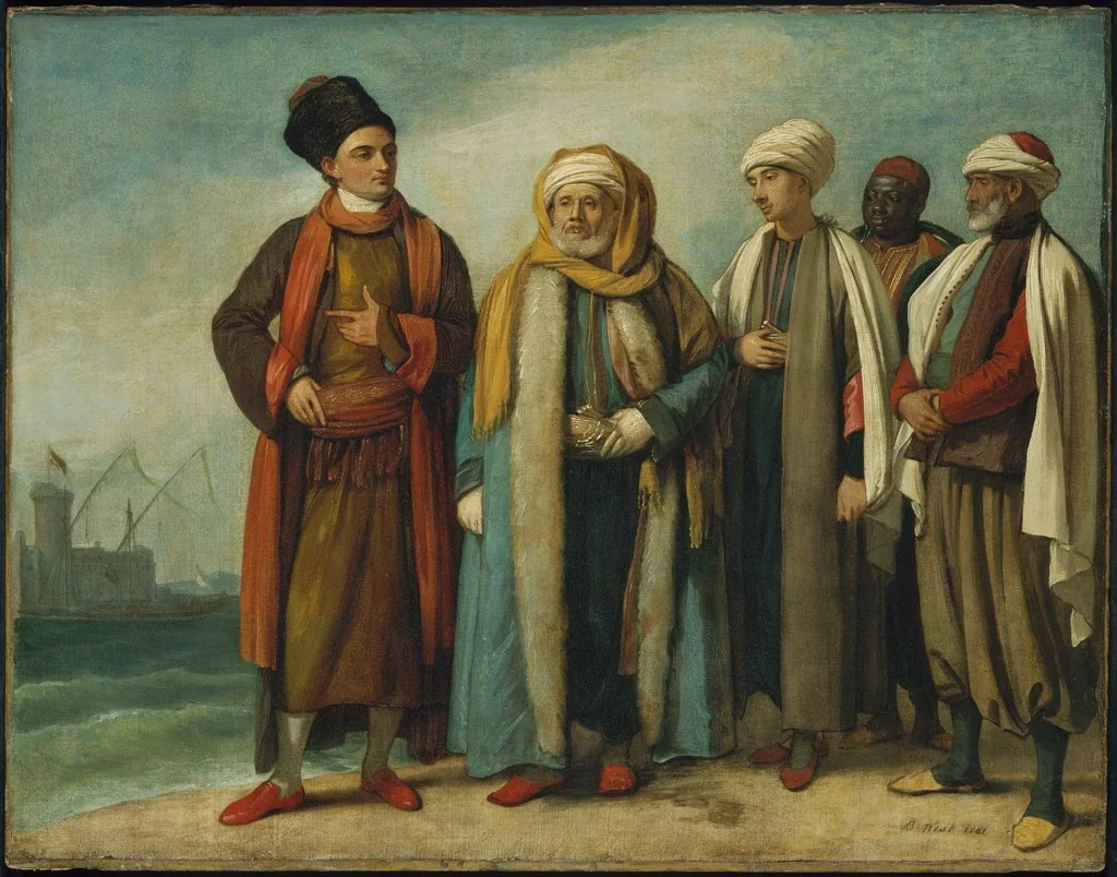 The Ambassador from Tunis with His Attendants as He Appeared in England in 1781, by Benjamin West, oil, 1791