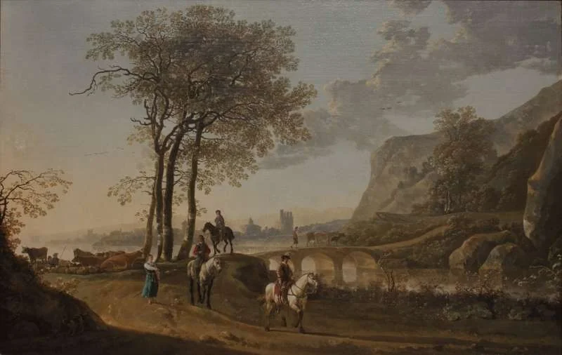 River Landscape with Shepherdess and Travellers