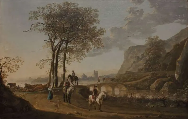 River Landscape with Shepherdess and Travellers