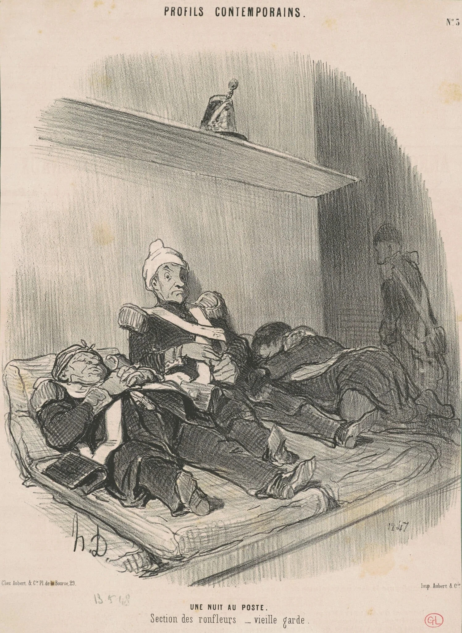 Une nuit au poste, by Honoré Daumier, ink, 1848