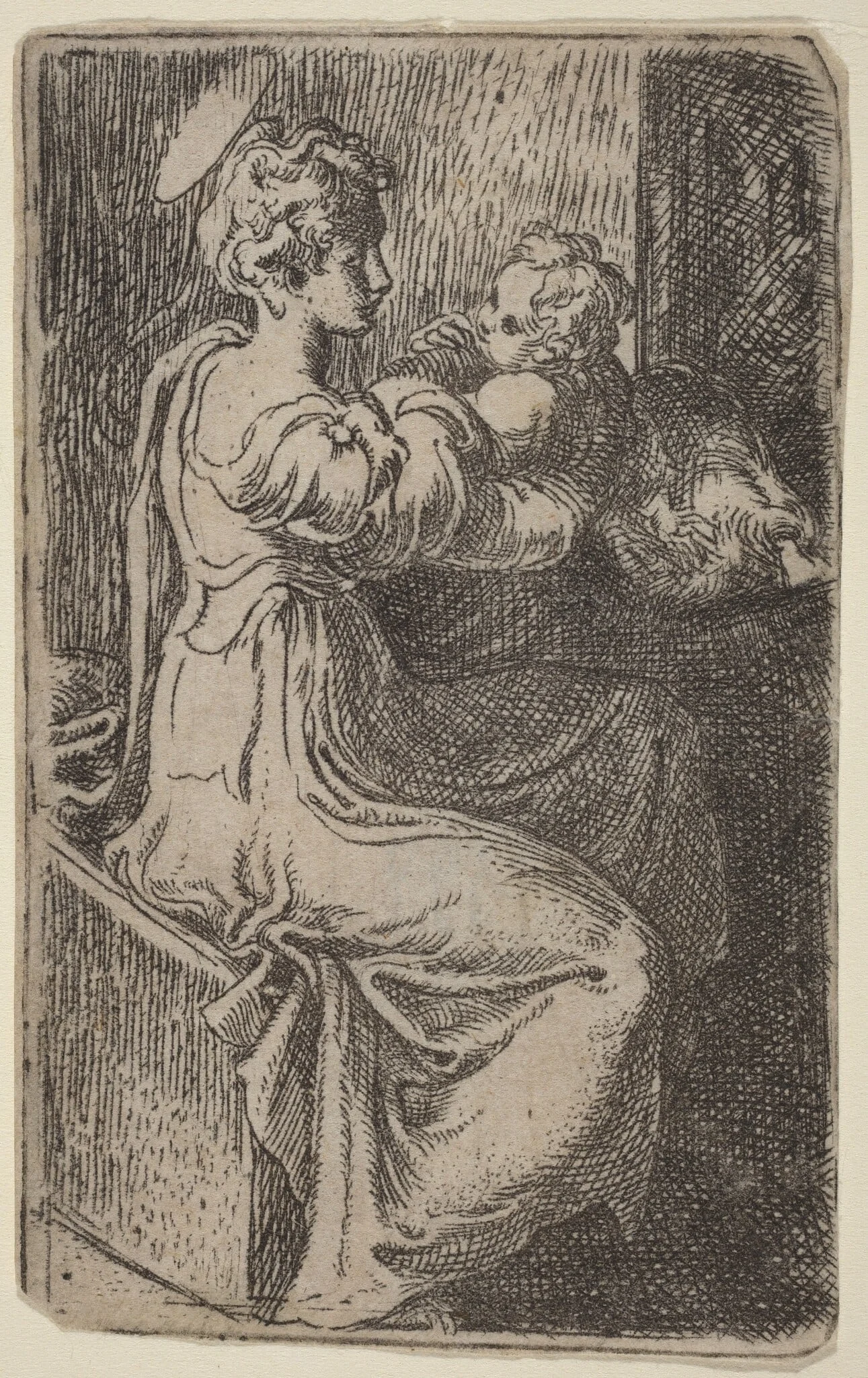 Virgin and Child, by Parmigianino, ink, 1522