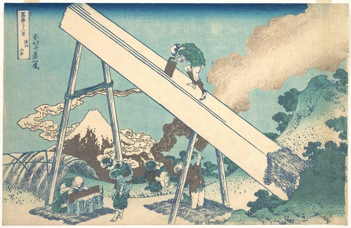 冨嶽三十六景　遠江山中|In the Mountains of Tōtomi Province (Tōtomi sanchū), from the series Thirty-six Views of Mount Fuji (Fugaku sanjūrokkei), by Katsushika Hokusai, ink, 1831