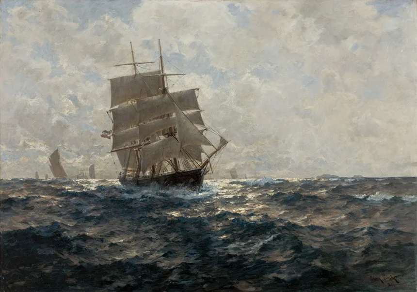 Seascape with a Vessel, by Erwin Günther, oil, 1905